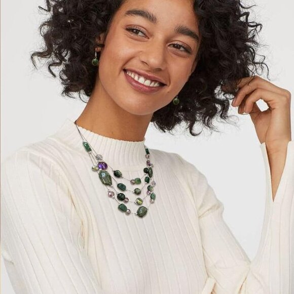 Layered Chunky Beaded Necklace for Women Colorful Multi-Layer Statement Necklace - Picture 3 of 6